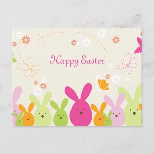 Whimsical Bunny & Flowers Happy Easter briefkaart (Voorkant)