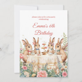 Whimsical Bunny Garden Tea Party Birthday Kaart