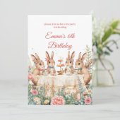 Whimsical Bunny Garden Tea Party Birthday Kaart (Staand voorkant)
