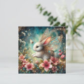 Whimsical Bunny Happy Easter Christelijk Bijbelver Feestdagenkaart (Staand voorkant)