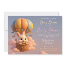 Whimsical Bunny Hot Air Ballon met Roze Wolken