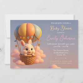 Whimsical Bunny Hot Air Ballon met Roze Wolken Kaart