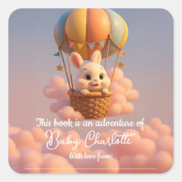 Whimsical Bunny in het Baby shower van de luchtbal Vierkante Sticker