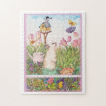 Whimsical Bunny in Spring Garden
