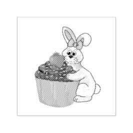 Whimsical Bunny met Boog & Aardbei Cupcake Zelfinktende Stempel