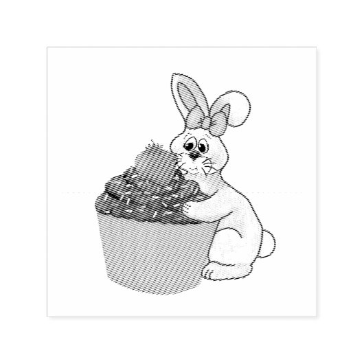 Whimsical Bunny met Boog & Aardbei Cupcake Zelfinktende Stempel (Design)