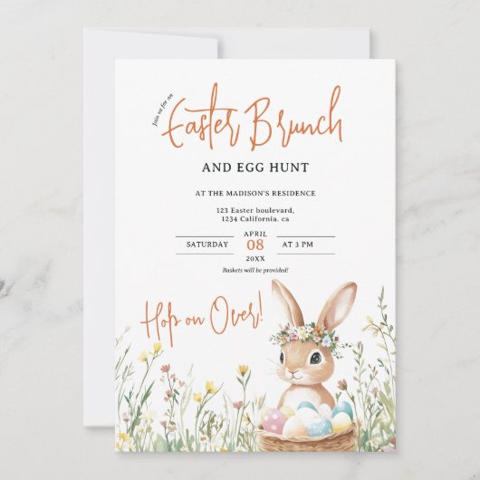 Whimsical Bunny Paasbrunch en Egg Hunt Kaart (Voorkant)