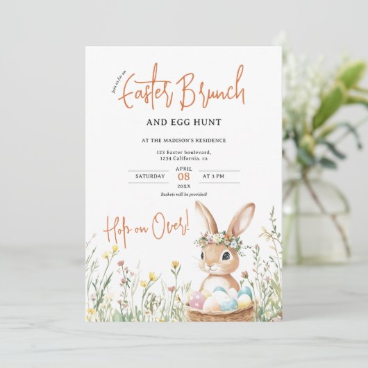 Whimsical Bunny Paasbrunch en Egg Hunt Kaart (Staand voorkant)