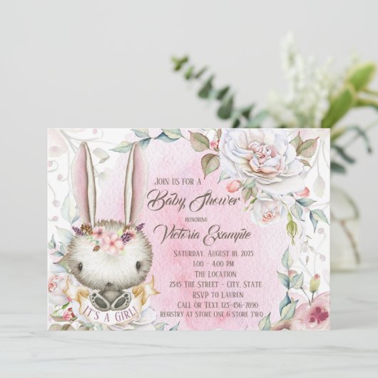 Whimsical Bunny Rabbit Baby Shower Uitnodigingen (Staand voorkant)
