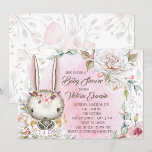 Whimsical Bunny Rabbit Baby Shower-uitnodigingen Kaart