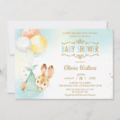 Whimsical Bunny Rabbit Balloons Baby shower Boy Kaart (Voorkant)