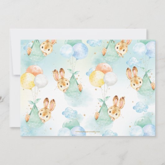 Whimsical Bunny Rabbit Balloons Baby shower Boy Kaart (Achterkant)