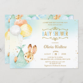 Whimsical Bunny Rabbit Balloons Baby shower Boy Kaart