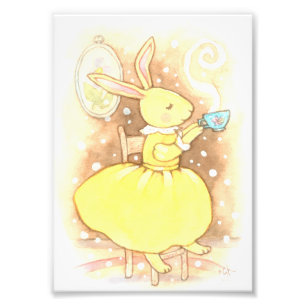 Whimsical Bunny Rabbit Cup van Tea Illustration Foto Afdruk