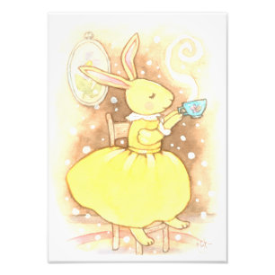 Whimsical Bunny Rabbit Cup van Tea Illustration Foto Afdruk