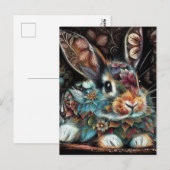 Whimsical Bunny Rabbit Floral Abstract Zwart Blauw Briefkaart (Voorkant / Achterkant)