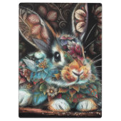 Whimsical Bunny Rabbit Floral Abstract Zwart Blauw Klembord (Achterkant)