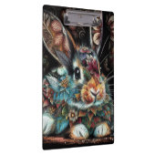 Whimsical Bunny Rabbit Floral Abstract Zwart Blauw Klembord (Rechts)