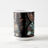 Whimsical Bunny Rabbit Floral Abstract Zwart Blauw Koffiemok (Center)