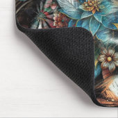 Whimsical Bunny Rabbit Floral Abstract Zwart Blauw Muismat (Hoek)