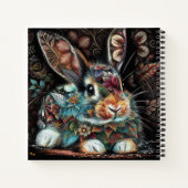 Whimsical Bunny Rabbit Floral Abstract Zwart Blauw Notitieboek (Achterkant)