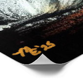 Whimsical Bunny Rabbit Floral Abstract Zwart Blauw Poster (Hoek)