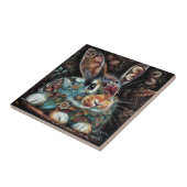 Whimsical Bunny Rabbit Floral Abstract Zwart Blauw Tegeltje (Zijkant)