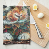 Whimsical Bunny Rabbit Floral Abstract Zwart Blauw Theedoek (Quarter Fold)