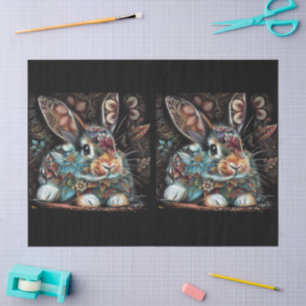 Whimsical Bunny Rabbit Floral Abstracte Decoupage Tissuepapier