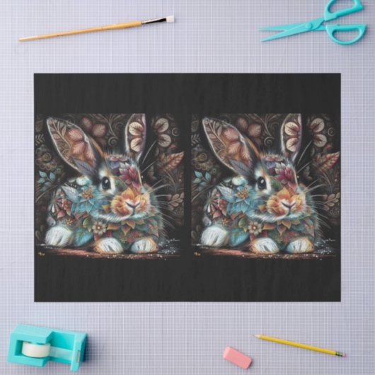 Whimsical Bunny Rabbit Floral Abstracte Decoupage Tissuepapier (Craft)