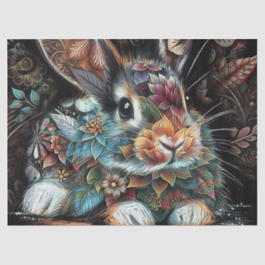 Whimsical Bunny Rabbit Floral Abstracte Decoupage Tissuepapier (Voorkant)