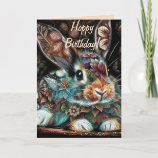 Whimsical Bunny Rabbit Floral Abstracte Verjaardag Kaart