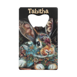 Whimsical Bunny Rabbit Floral gepersonaliseerd Creditkaart Flessenopener