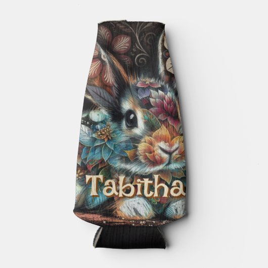 Whimsical Bunny Rabbit Floral gepersonaliseerd Flesjeskoeler (Voorkant)