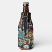 Whimsical Bunny Rabbit Floral gepersonaliseerd Flesjeskoeler (Fles Achterkant)