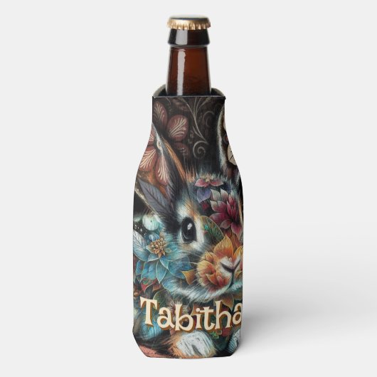 Whimsical Bunny Rabbit Floral gepersonaliseerd Flesjeskoeler (Fles Voorkant)