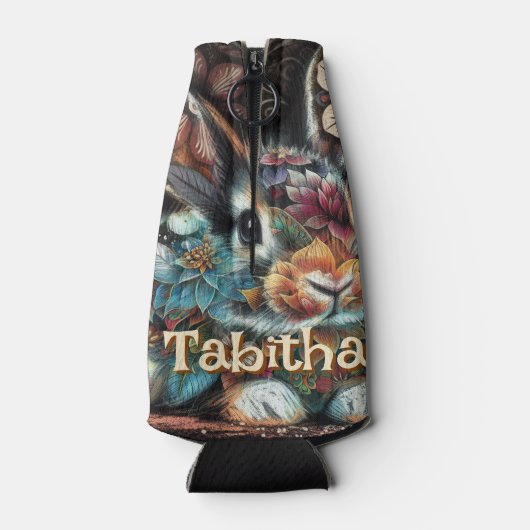 Whimsical Bunny Rabbit Floral gepersonaliseerd Flesjeskoeler (Achterkant)