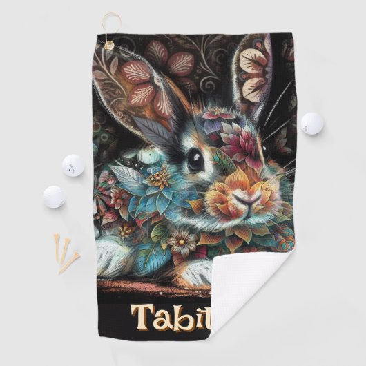 Whimsical Bunny Rabbit Floral gepersonaliseerd Golfhanddoek (Insitu)
