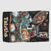 Whimsical Bunny Rabbit Floral gepersonaliseerd Golfhanddoek (Horizontaal)