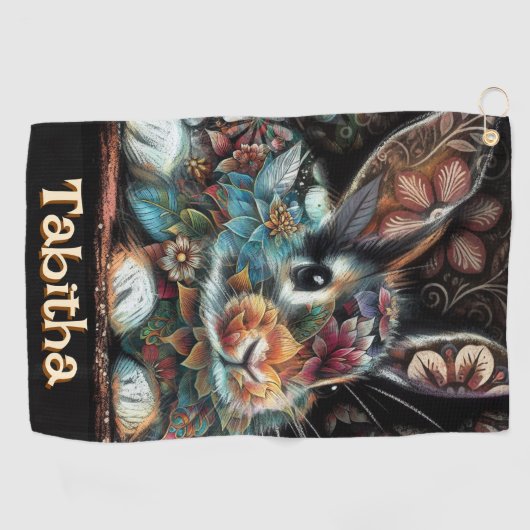Whimsical Bunny Rabbit Floral gepersonaliseerd Golfhanddoek (Horizontaal)