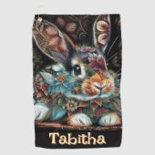 Whimsical Bunny Rabbit Floral gepersonaliseerd Golfhanddoek (Voorkant)