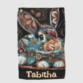 Whimsical Bunny Rabbit Floral gepersonaliseerd Golfhanddoek