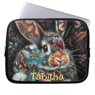 Whimsical Bunny Rabbit Floral gepersonaliseerd Laptop Sleeve