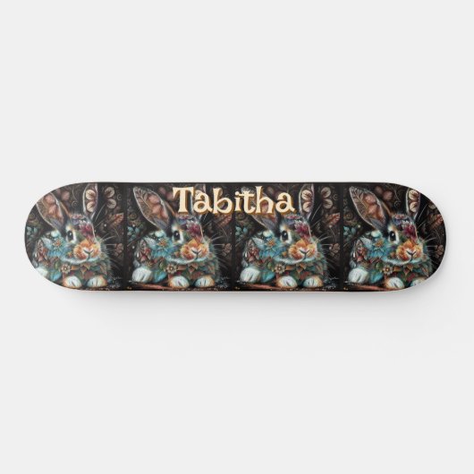 Whimsical Bunny Rabbit Floral gepersonaliseerd Persoonlijk Skateboard (Horizontaal)
