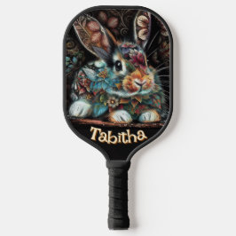 Whimsical Bunny Rabbit Floral gepersonaliseerd Pickleball Paddle