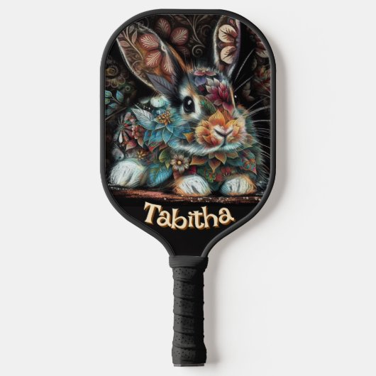 Whimsical Bunny Rabbit Floral gepersonaliseerd Pickleball Paddle (Voorkant)