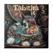 Whimsical Bunny Rabbit Floral gepersonaliseerd Tegeltje (Voorkant)
