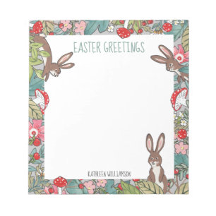 Whimsical Bunny Rabbit Pushroom Easter Custom Notitieblok