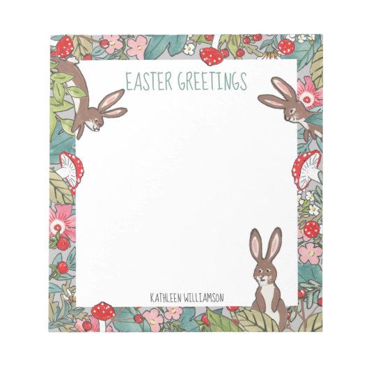 Whimsical Bunny Rabbit Pushroom Easter Custom Notitieblok (Voorkant)