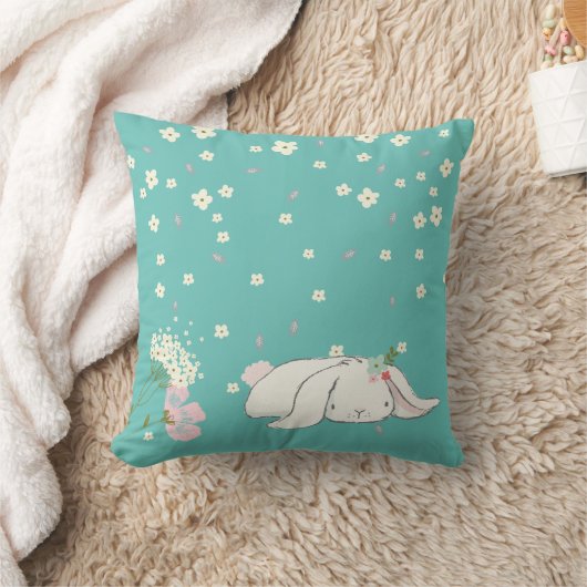 Whimsical Bunny Rabbit Sjabloon Nursery Kussen (Deken)